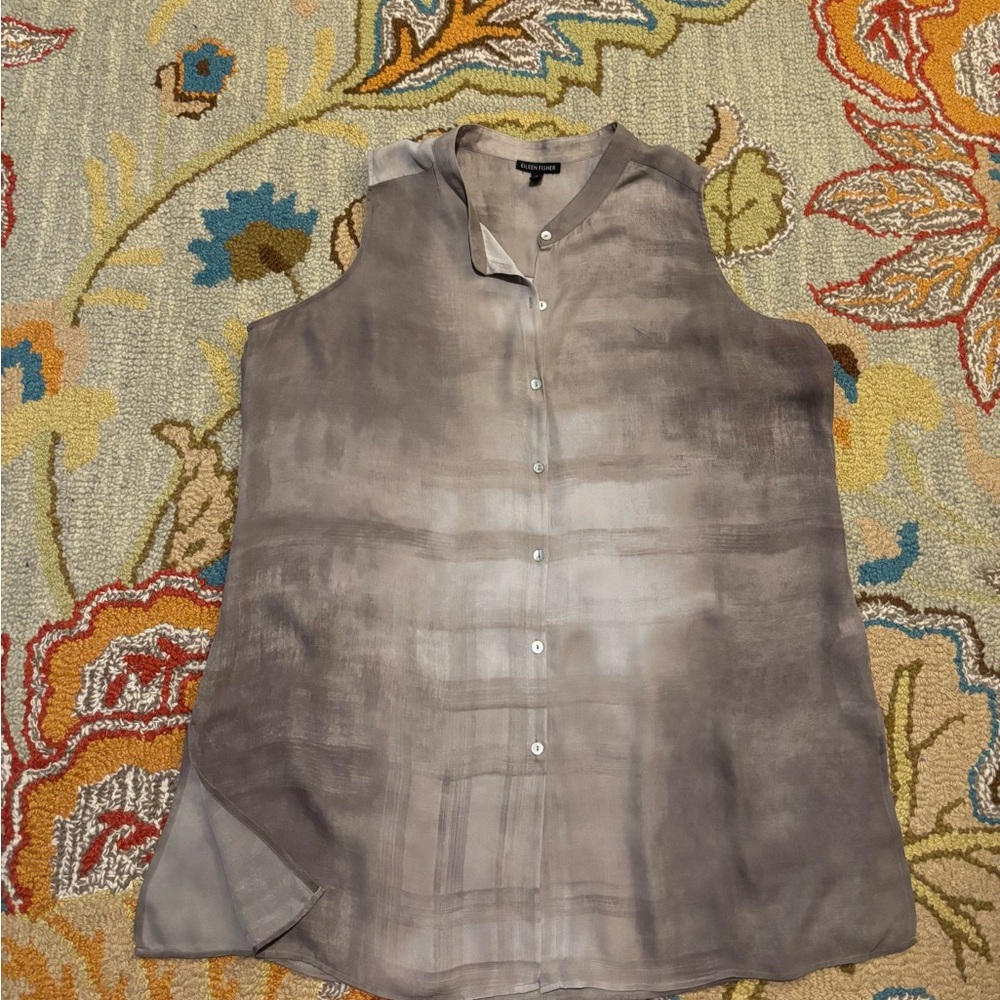 Eileen Fisher Light Gray Patterned Silk Tunic
